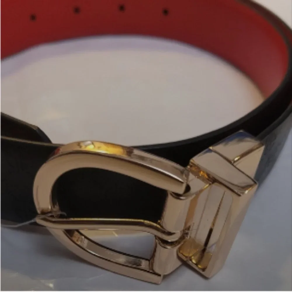 Giani Bernini Fully Reversible Embossed Logo Smooth Belt Small Black Red New